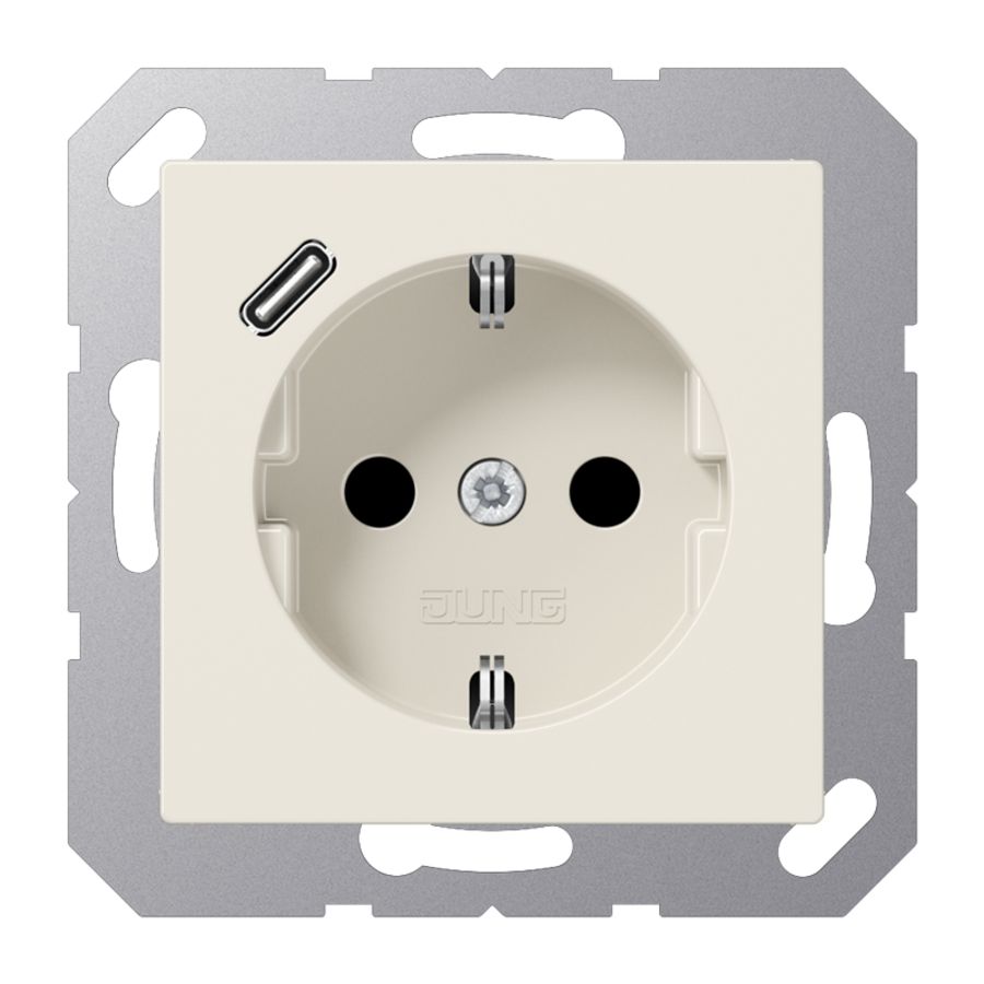 Wandcontactdoos m.lader wit v.USB type C
