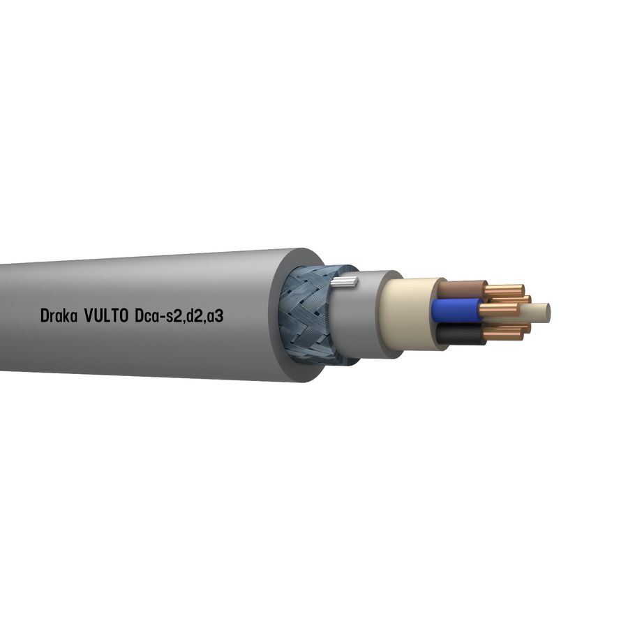 Haspel a 500m. VULTO VO-YMvKas Dca 0,6/1kV gy# 5x1,5/1,5mm² (blauw - bruin - grijs - 2x zwart)
