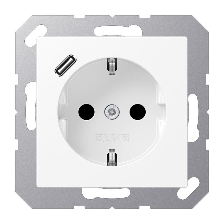 Wandcontactdoos m.lader wit mat v.USB type C AS500