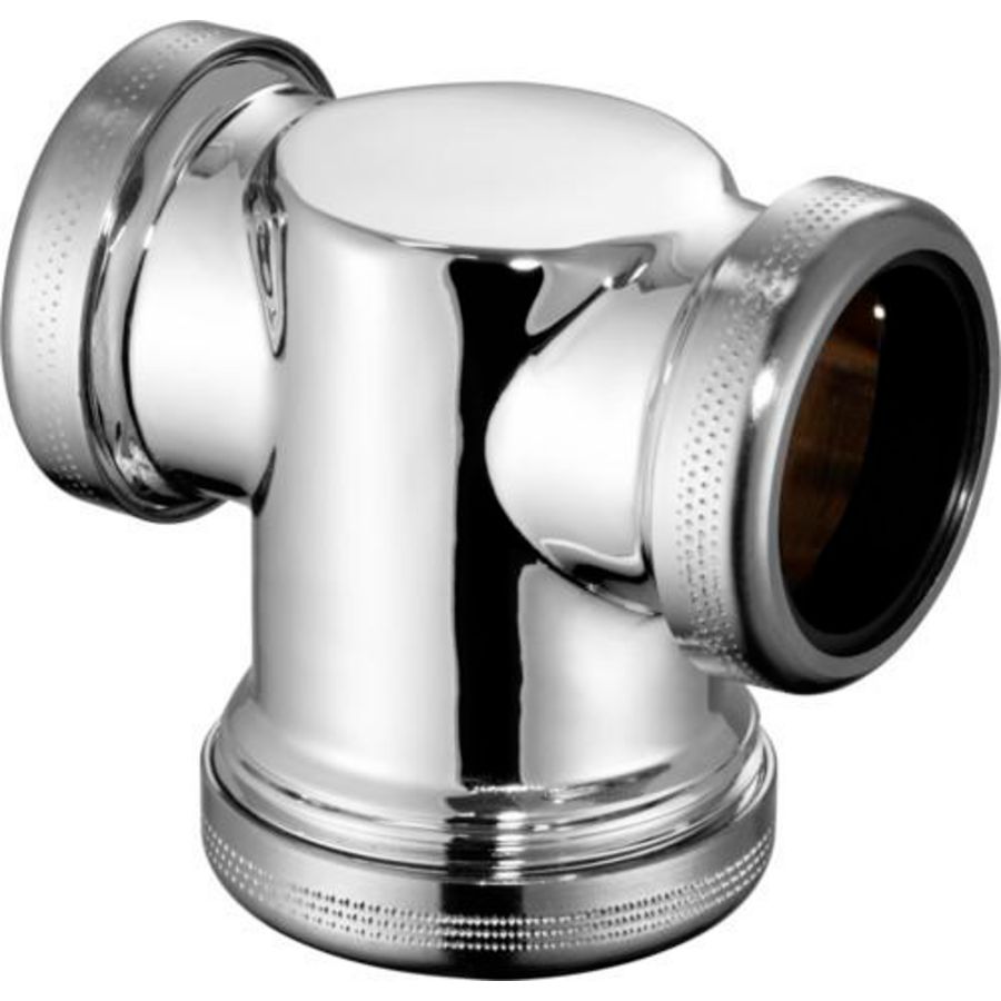 Afvoer T-stuk 1.1/4"x1.1/2"x1.1/4" chroom v. aansluiten 2 wastafels op 1 afvoer