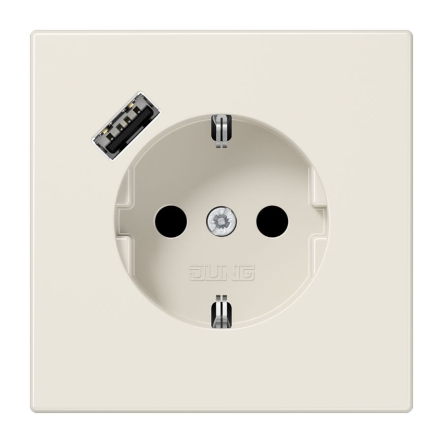 Wandcontactdoos m.lader wit v.USB type A LS990
