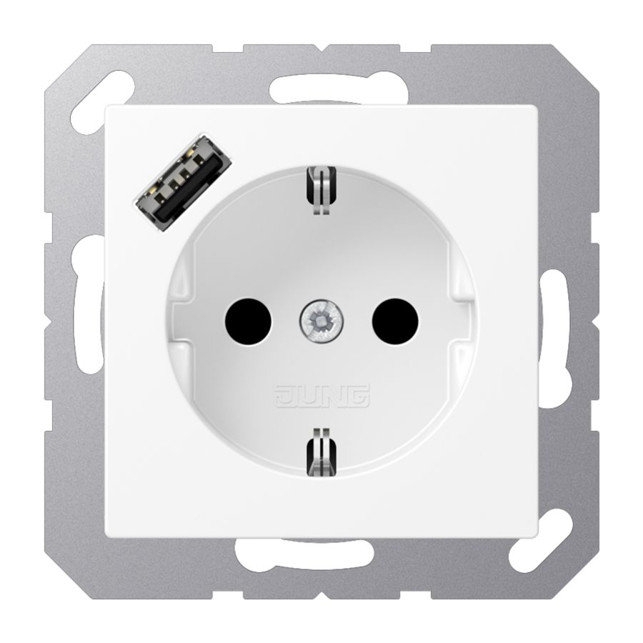 Wandcontactdoos m.lader wit mat v.USB type A AS500