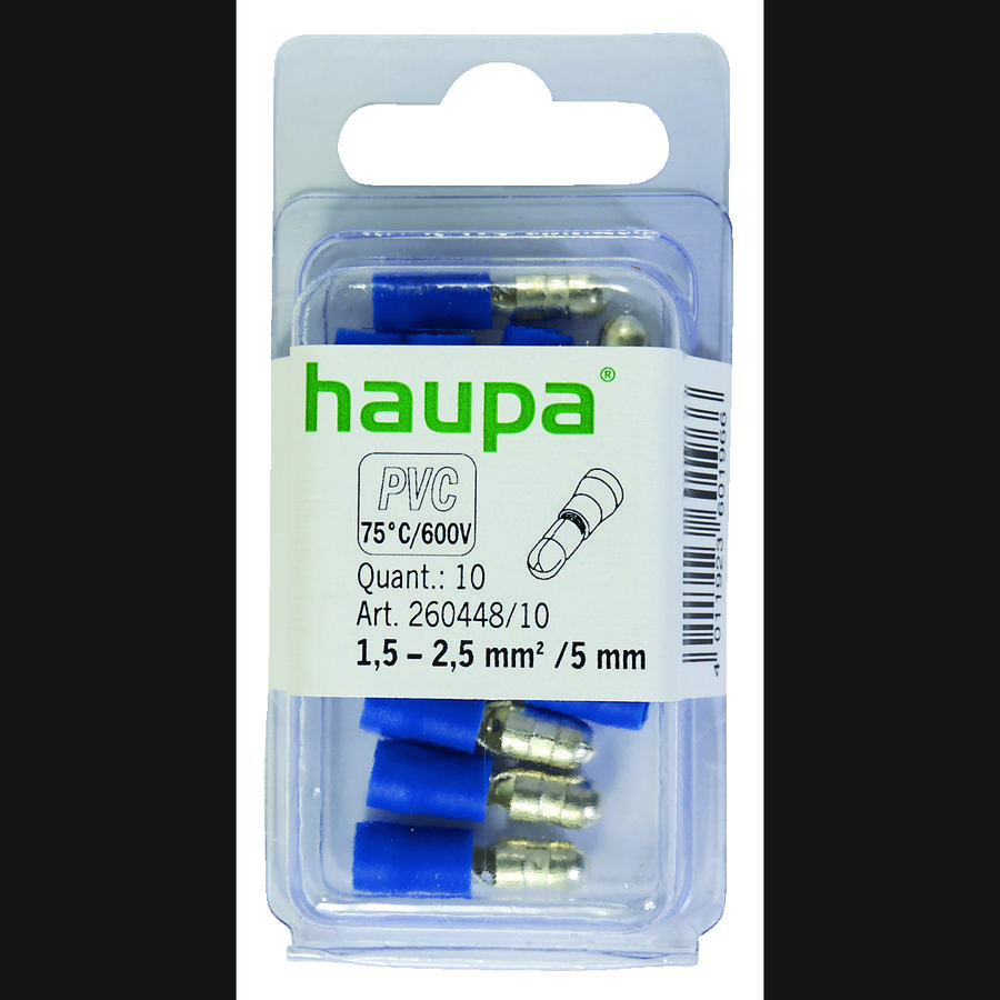 Zak a 100st. Rondstekker (male) 1.5-2.5/5mm blauw isol. PVC