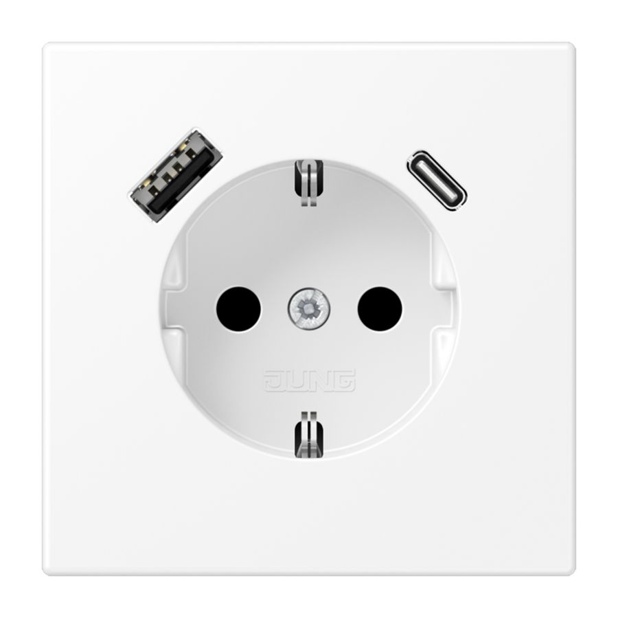 Wandcontactdoos m.lader wit m. v.USB type A&C LS990