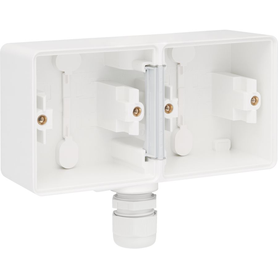 Spuitwaterdichte dubbele horizontale opbouwdoos 1x M20 wit