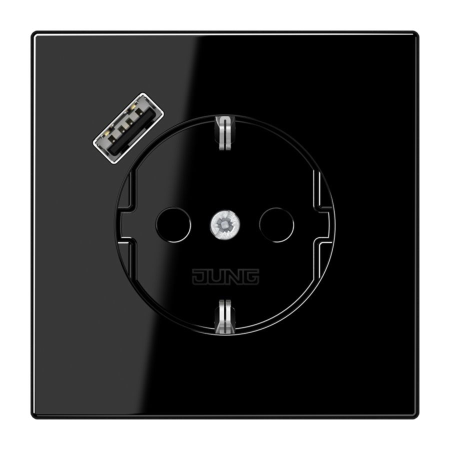 Wandcontactdoos m.lader zwart v.USB type A LS990