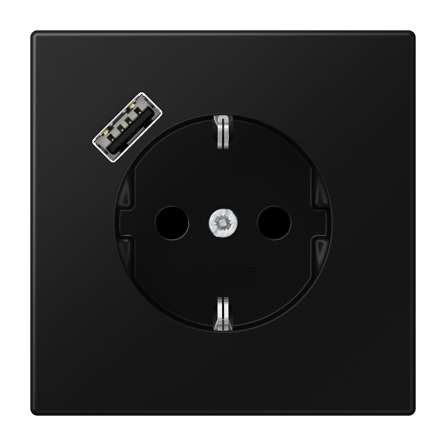 Wandcontactdoos m.lader grafiet zwart v.USB type A LS990