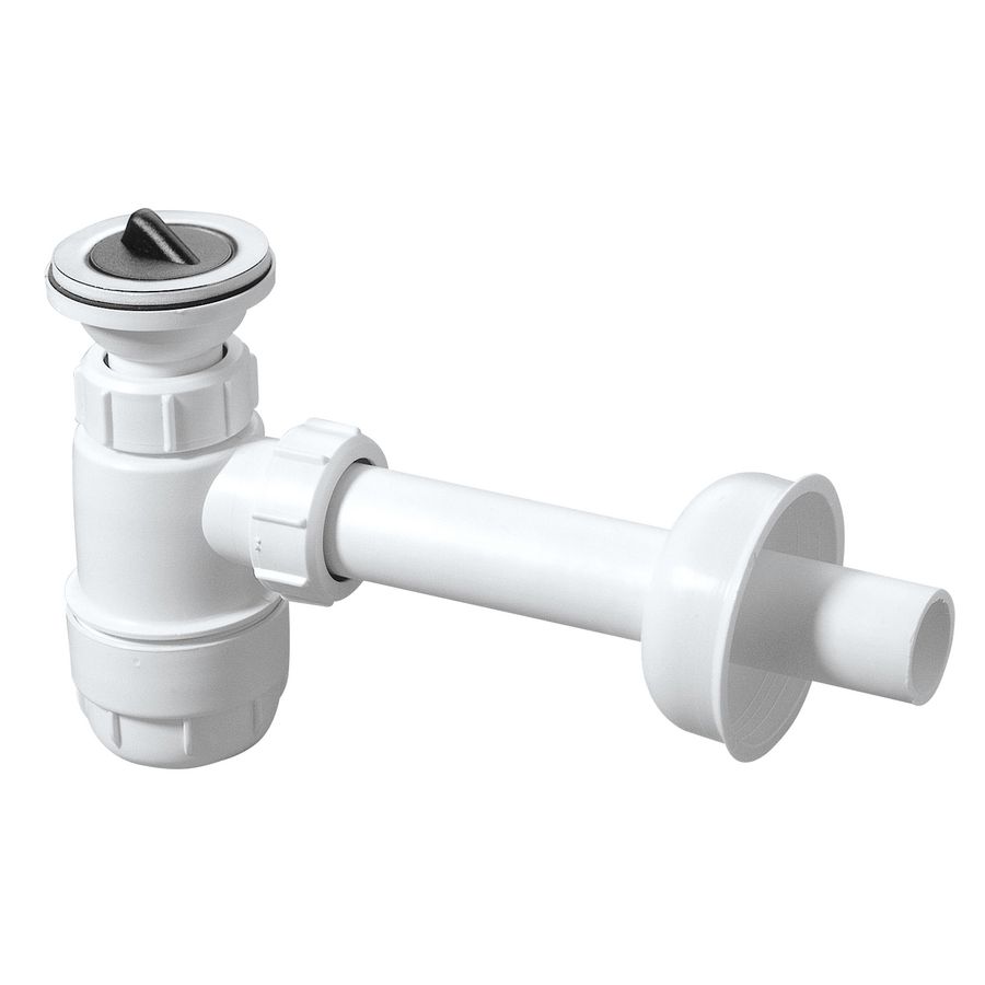 Plugbekersifon PP wit 1.1/4"+muurbuis en rozet 60x32mm McAlpine