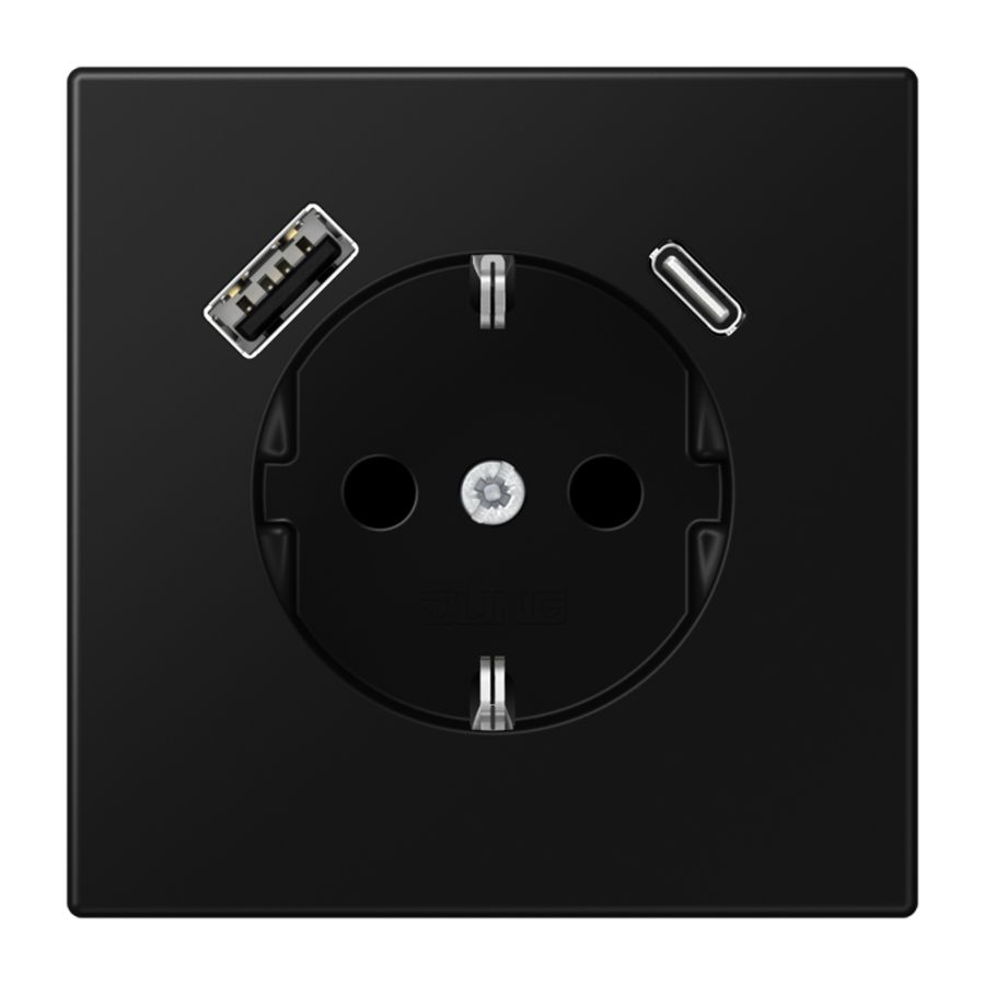 Wandcontactdoos m.lader gra.zwart v.USB type A&C LS990