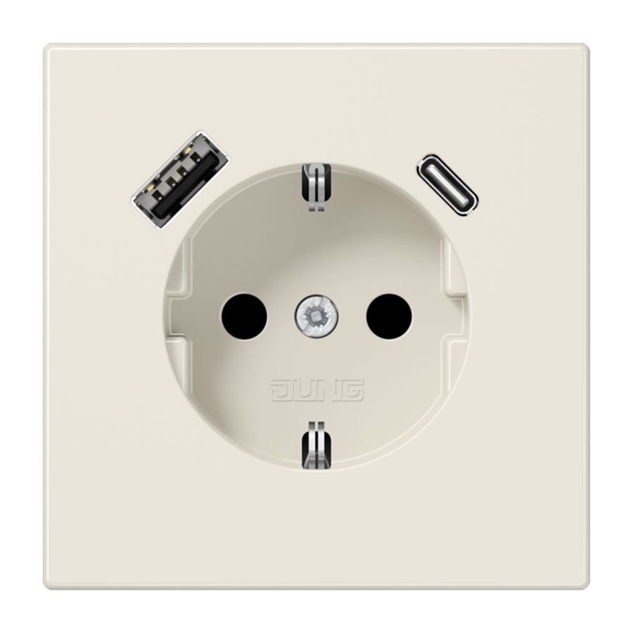 Wandcontactdoos m.lader wit v.USB type A&C LS990