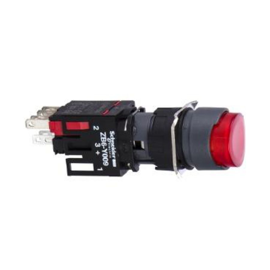 Drukknop Verlicht Terugvering Ø16mm 1NO+1NC 12-24V Rood