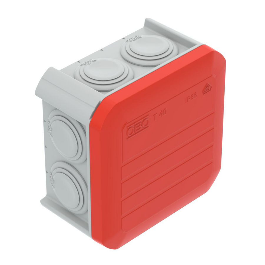 Kabeldoos met invoeren rode deksel 90x90x52 grijs/rood VVE=5