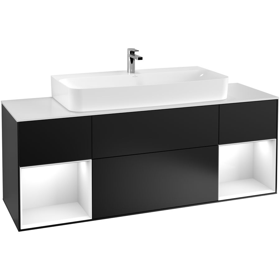 Wastafelonderkast Finion 1600x603x501mm Black Matt Lacquer F211GFPD