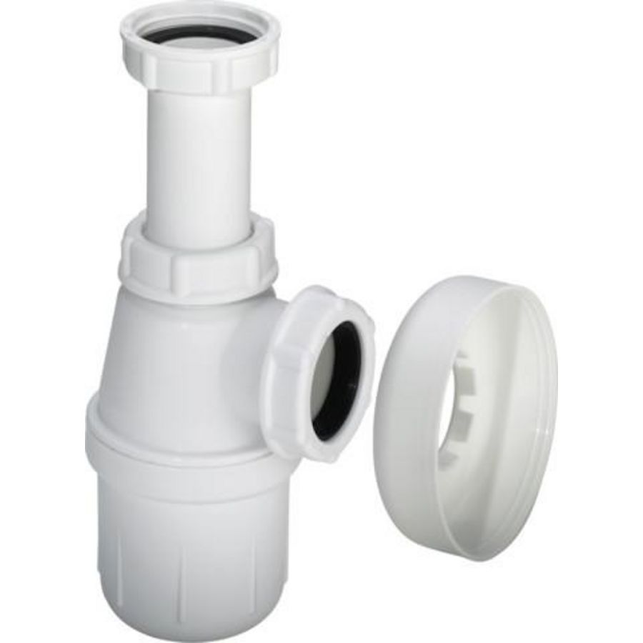 PP bekersifon 1.1/4" wit met rozet excl. muurbuis