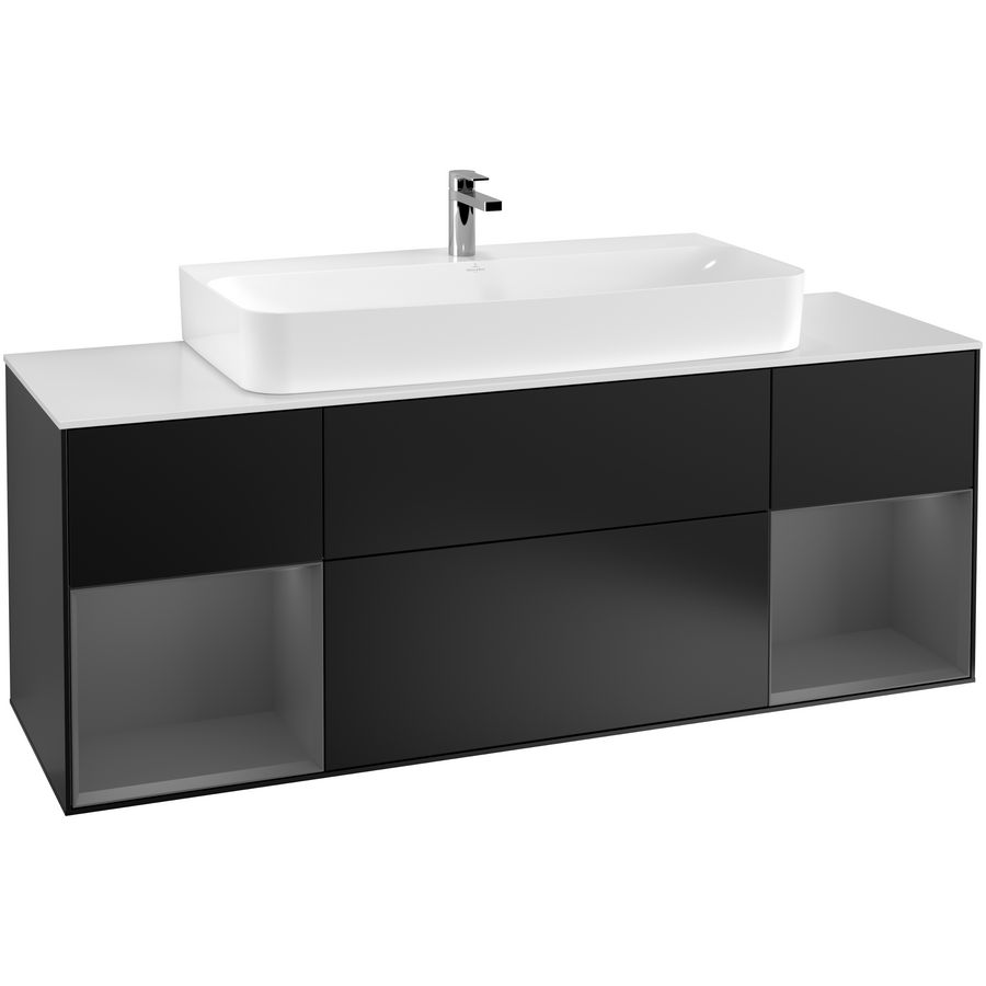 Wastafelonderkast Finion 1600x603x501mm Black Matt Lacquer F211GKPD