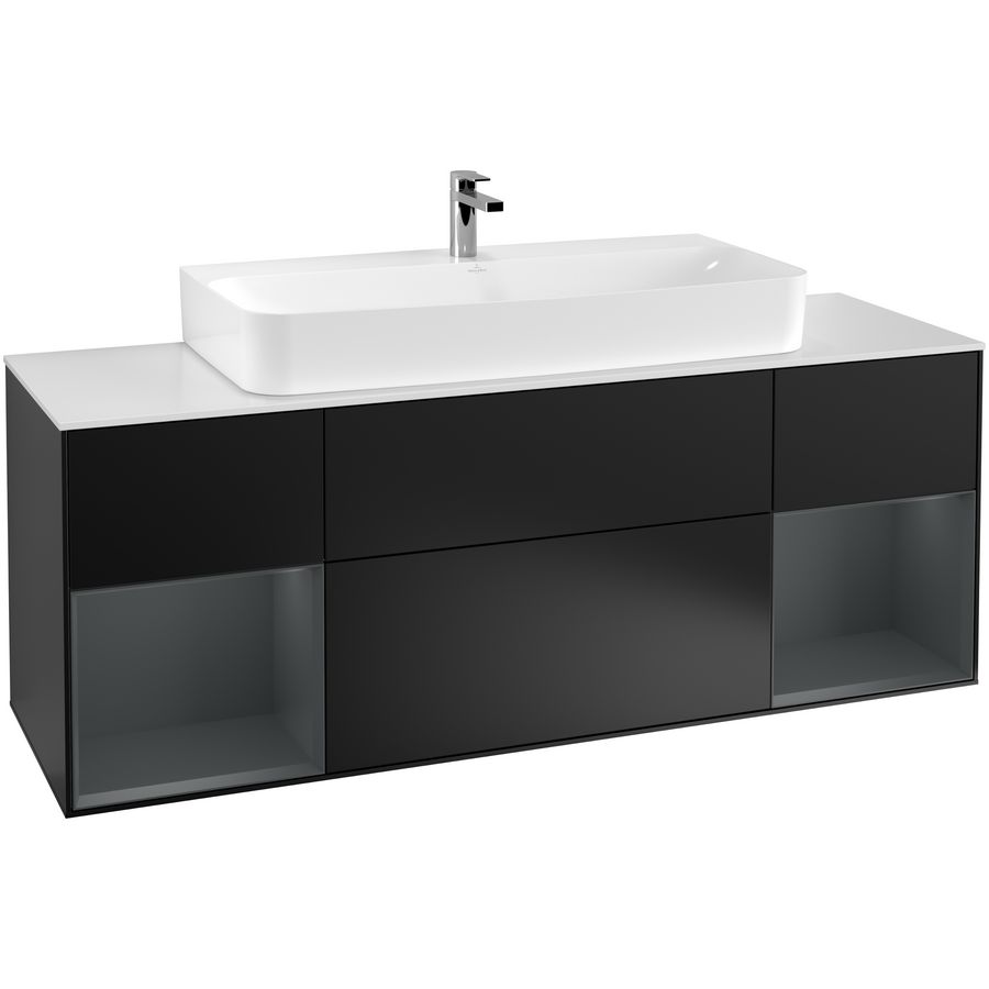 Wastafelonderkast Finion 1600x603x501mm Black Matt Lacquer F211HGPD