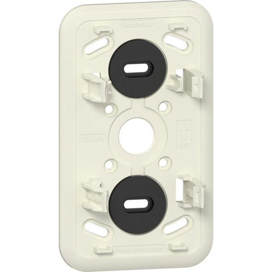 Montageplaat 2-v K/P25 kombi schakelaar/WDC met randaarde Opbouw creme wit