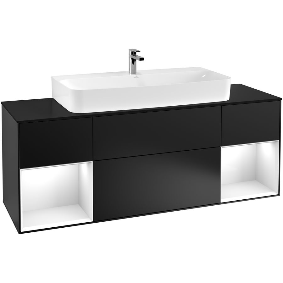 Wastafelonderkast Finion 1600x603x501mm Black Matt Lacquer F212GFPD