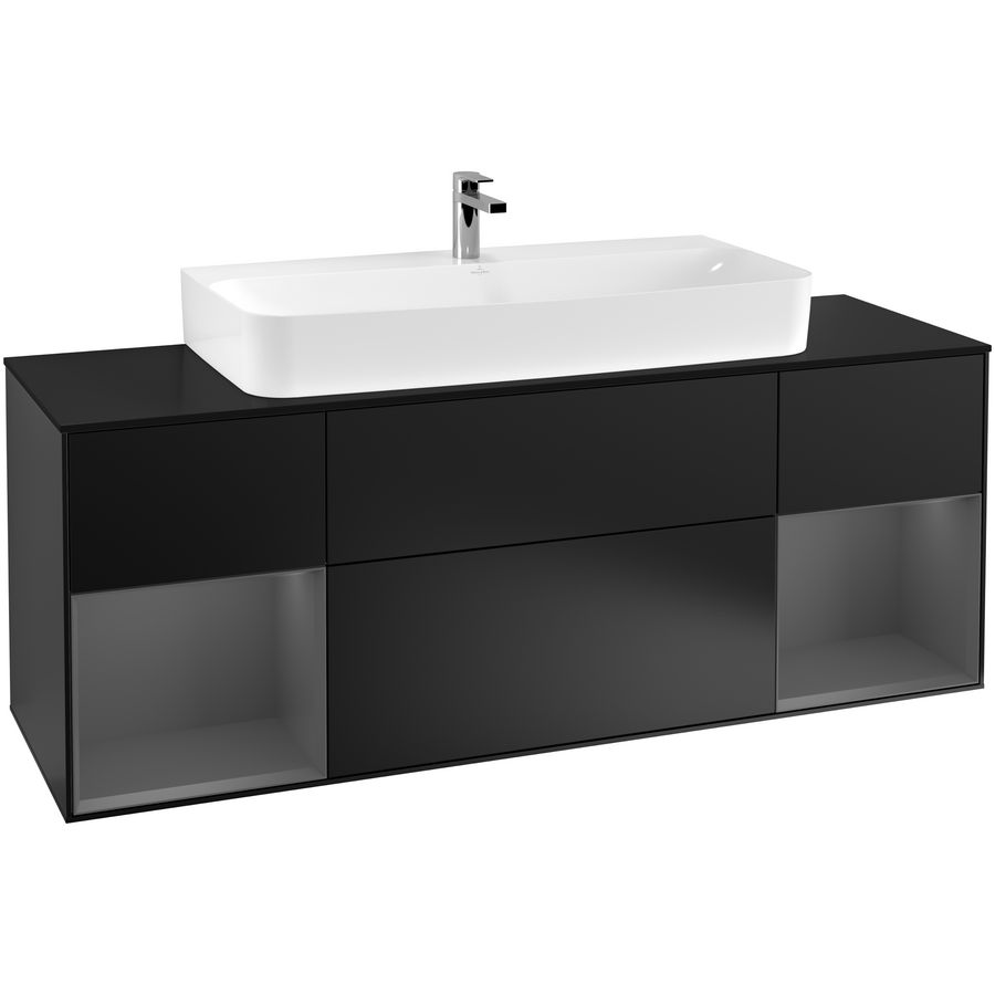 Wastafelonderkast Finion 1600x603x501mm Black Matt Lacquer F212GKPD
