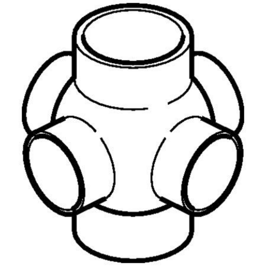 Polyethyleen (PE) kogel T-stuk 4 zij-aansluiting 90° 110mm