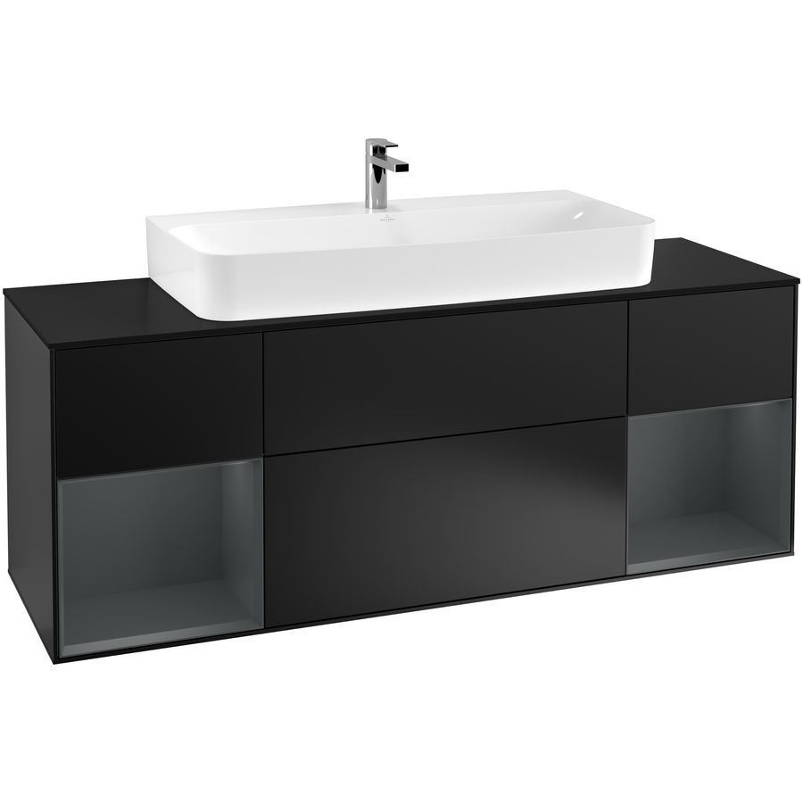 Wastafelonderkast Finion 1600x603x501mm Black Matt Lacquer F212HGPD