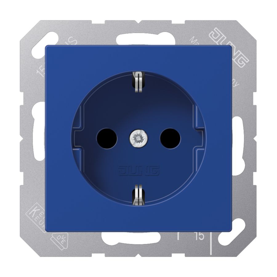 Wandcontactdoos blauw slagv m.R/A & ki.beveil. A500