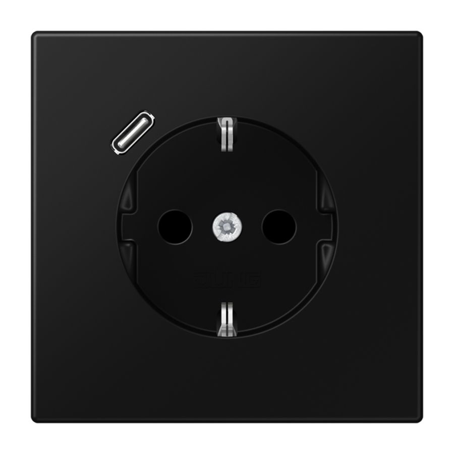 Wandcontactdoos m.lader grafiet zwart v.USB type C LS990