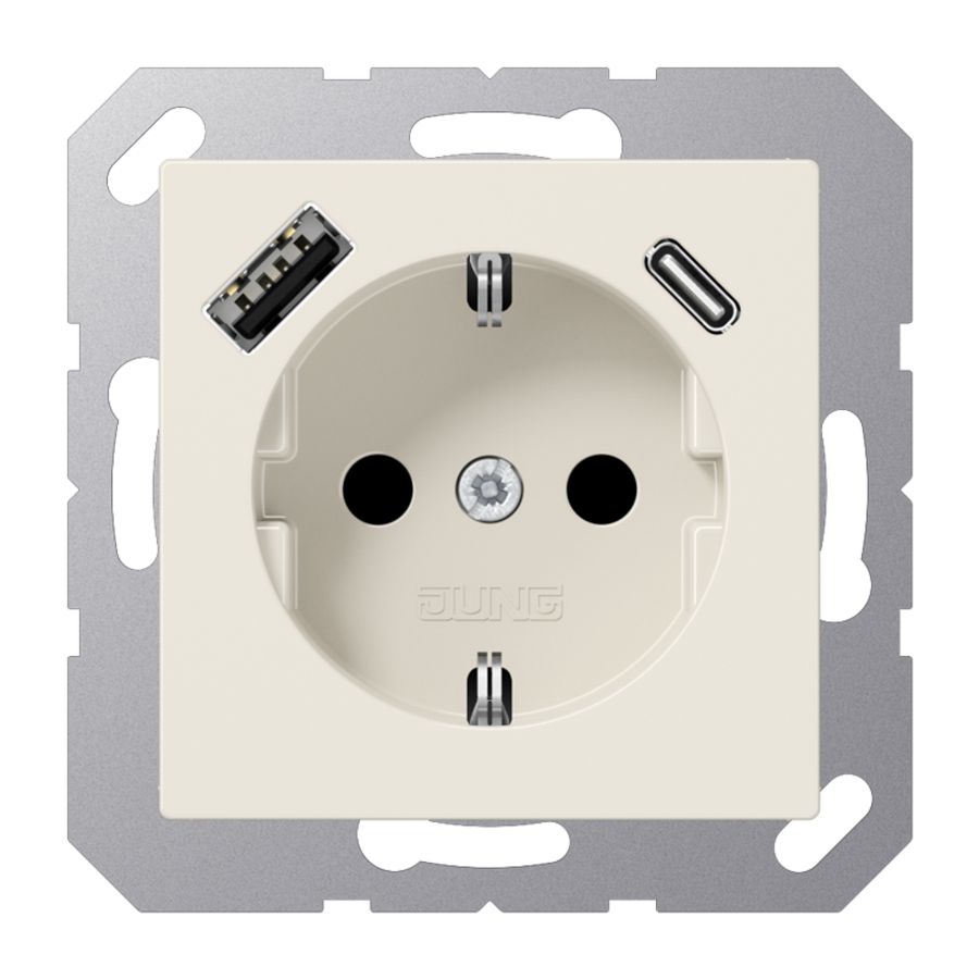 Wandcontactdoos m.lader wit v.USB type A&C