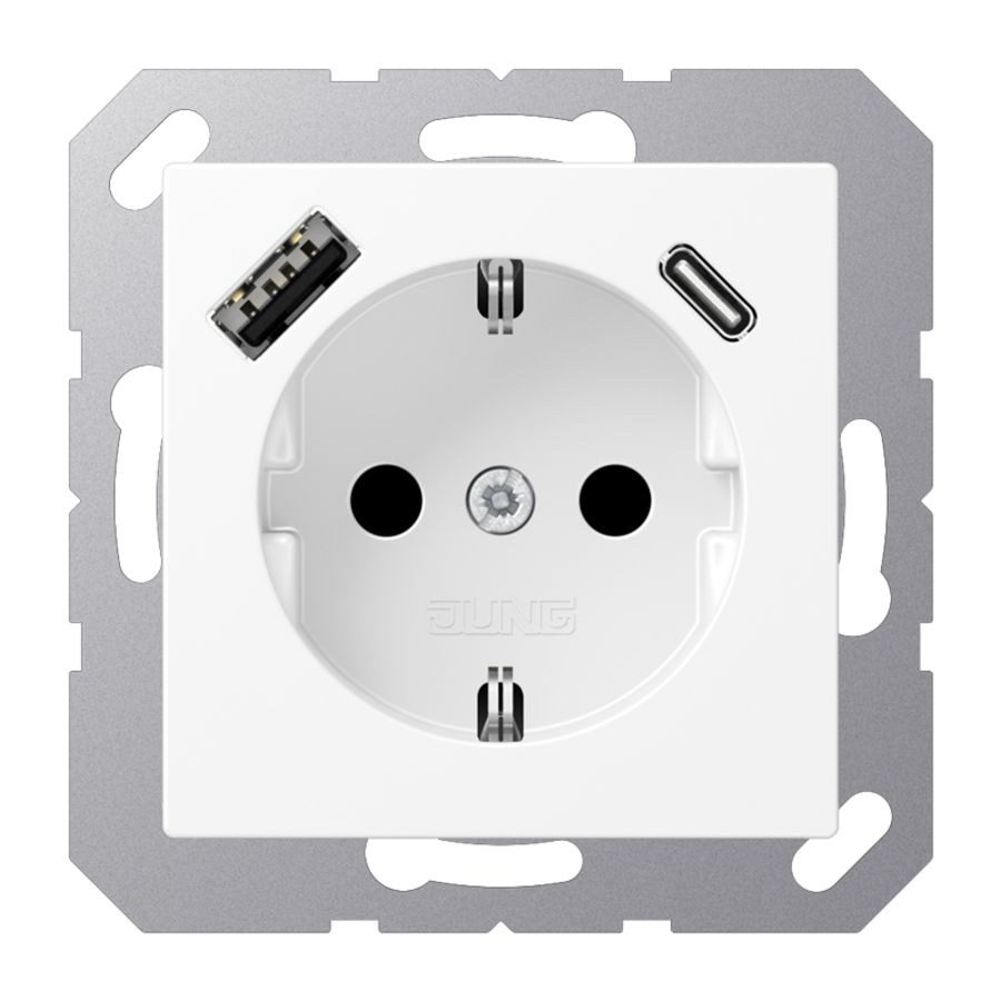 Wandcontactdoos met lader wit mat v. USB type A&C AS500