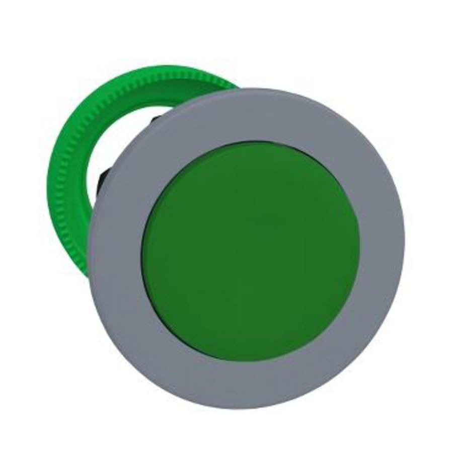 Flush mounted green projecting pushbutton head push push