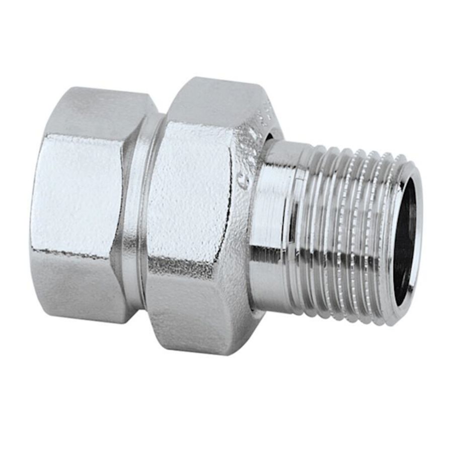 Driedelige koppeling recht 1.1/2"bn. x"bt. chroom