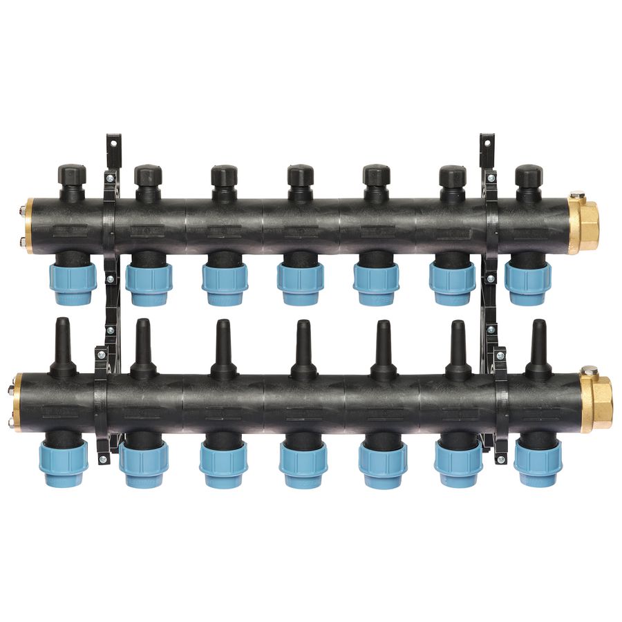 Brineverdeler 4410 11/4" kunststof + PE-koppeling 32mm 7-groepen