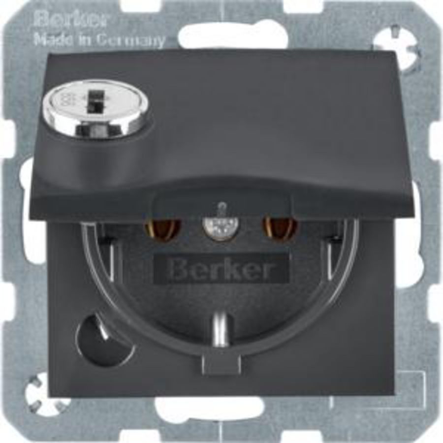 Wandcontactdoos RA klapdeksel slot berker S.1/B.3/B.7 antraciet