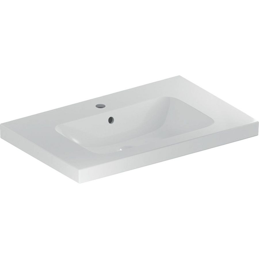 iCon Light wastafel 75x48cm met kraangat + overloop m/afleg wit Keratect