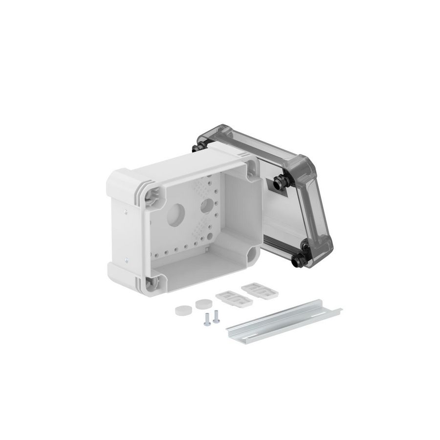 Lege behuizing trans. deksel rail 2069 150x116x86 polycarb.