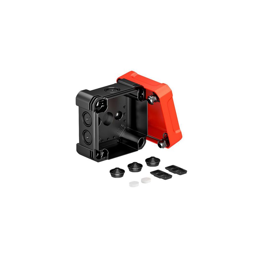 Kabeldoos rode deksel 114x114x78 polycarb. zwart/rood