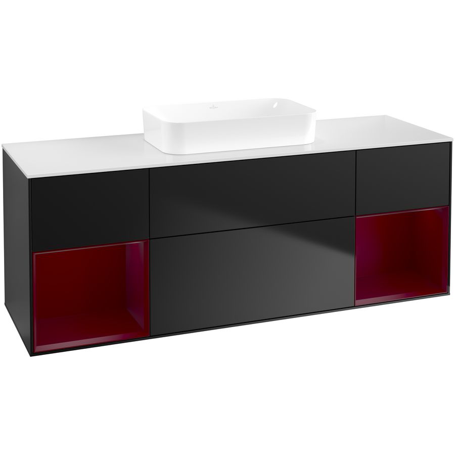 Wastafelonderkast Finion 1600x603x501mm Black Matt Lacquer F741HBPD