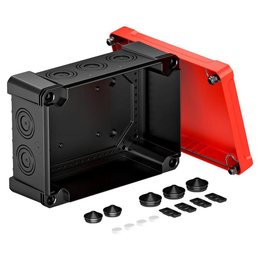 Kabeldoos rode deksel 286x202x125 polycarb. zwart/rood