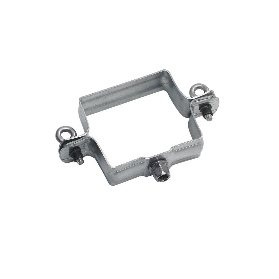 Zinken scharnierpijpbeugel v. vierkante buis 100x100mm met moer M10