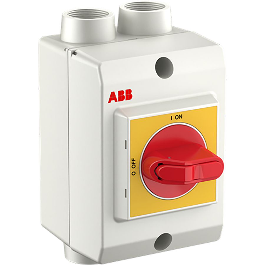 Onderhoudsschakelaar plastic, 16A, 3P, geel/rode hendel, OTP16GKA3M25