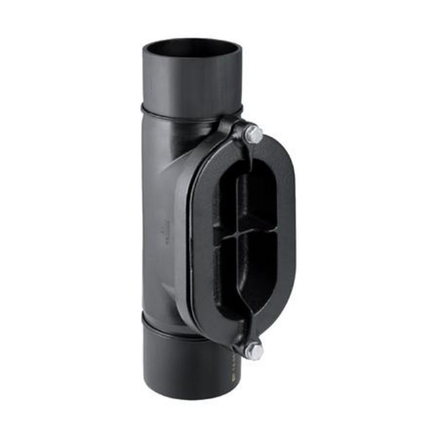 Polyethyleen (PE) ontstoppingsstuk 90° 125mm met ovale deksel