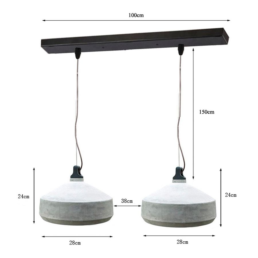 Pendel hanglamp 2 betonnen kap Nature textielsnoer L=1,5m. E27