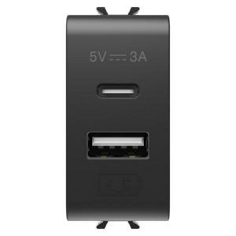 USB-LADER-A+C TYPE-3 A-SATIJN ZWART-1 MODULE-CHORU