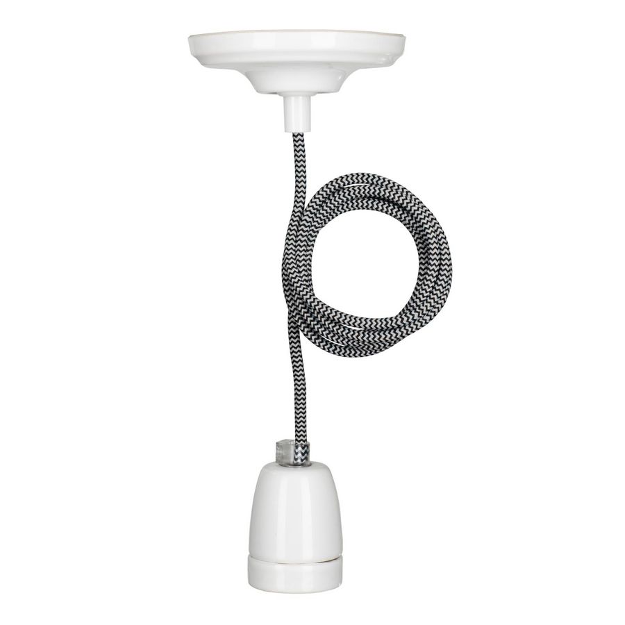 Pendel hanglamp York E27 wit L=1.5m. 2C zwart/wit