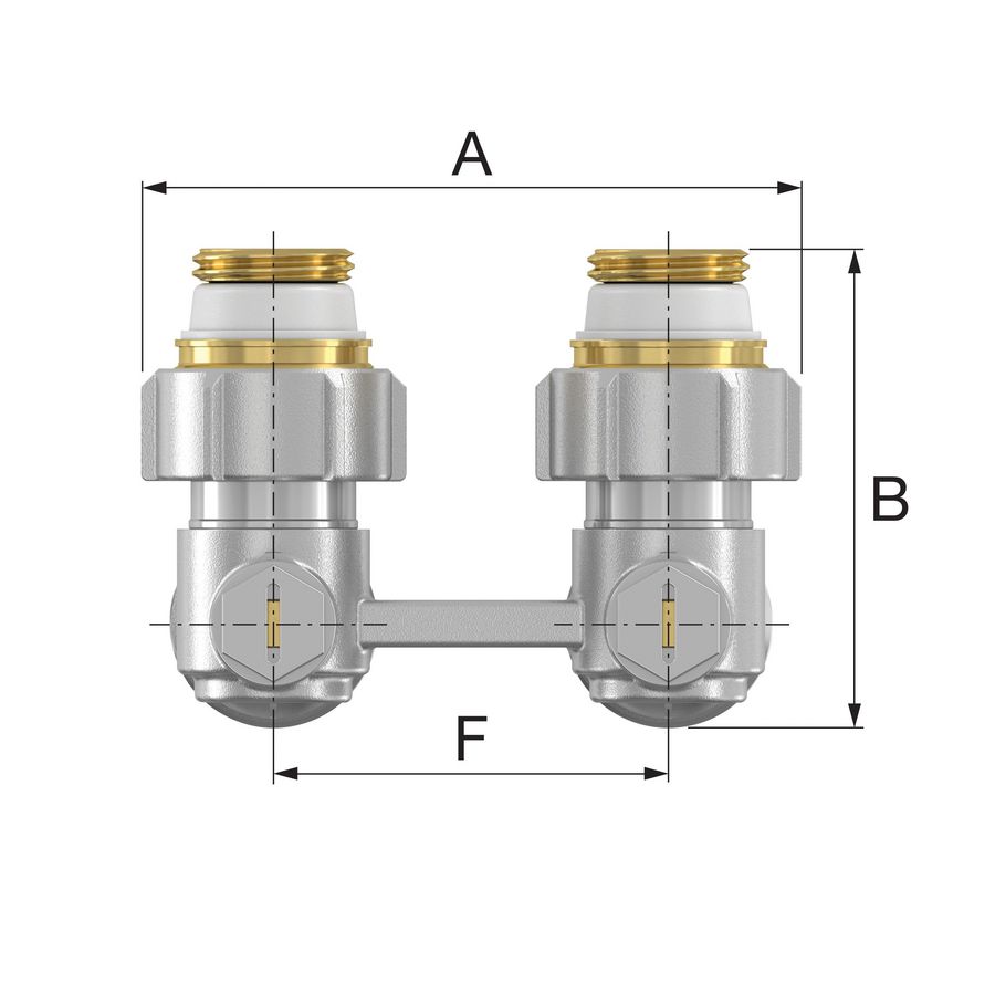 H-onderblok 2-pijps, haaks MM G1/2x3/4 EK Ni Simplex