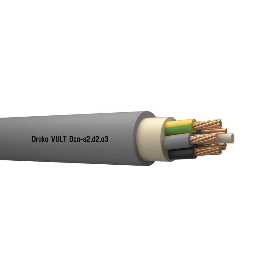 Haspel a 500m. installatiekabel VULT YMvK Dca 0,6/1kV gy# 5G25mm² (geel/groen - blauw - bruin - zwart - grijs)