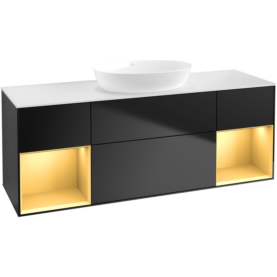 Wastafelonderkast Finion 1600x603x501mm Black Matt Lacquer FD01HFPD