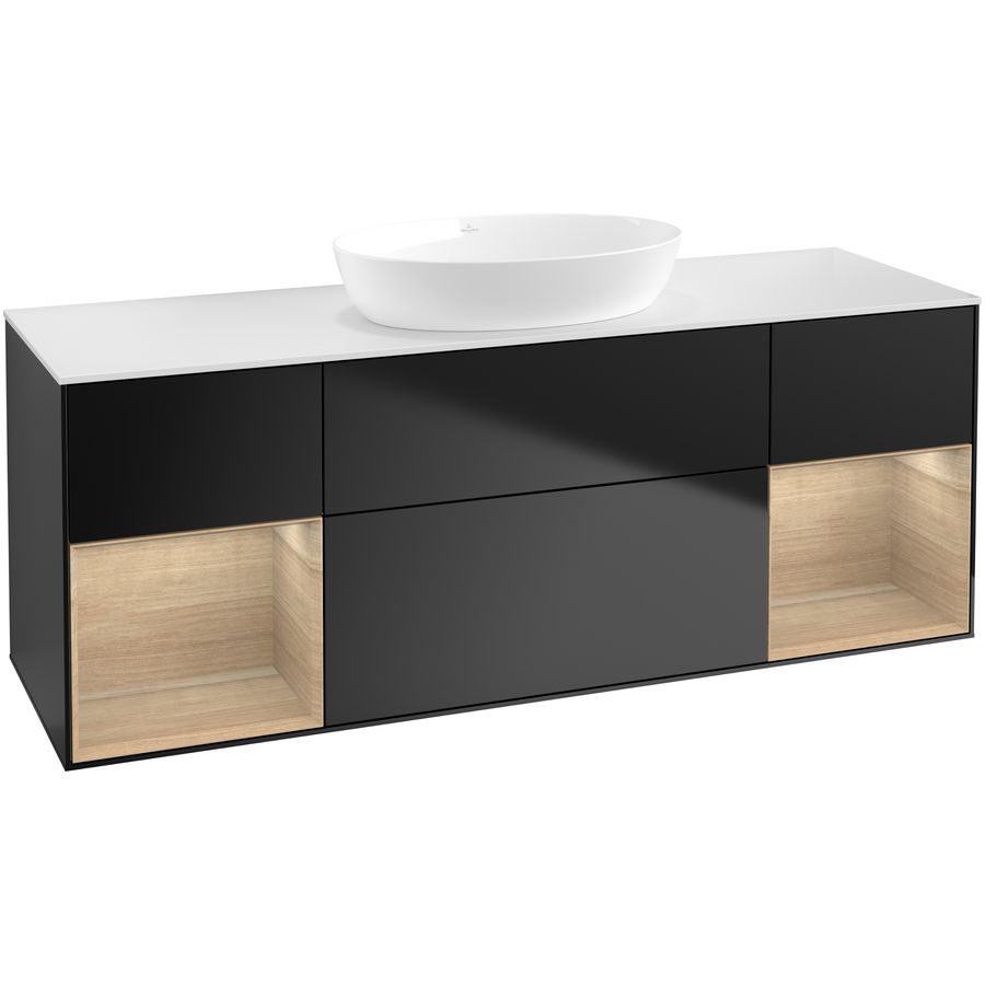 Wastafelonderkast Finion 1600x603x501mm Black Matt Lacquer FD01PCPD