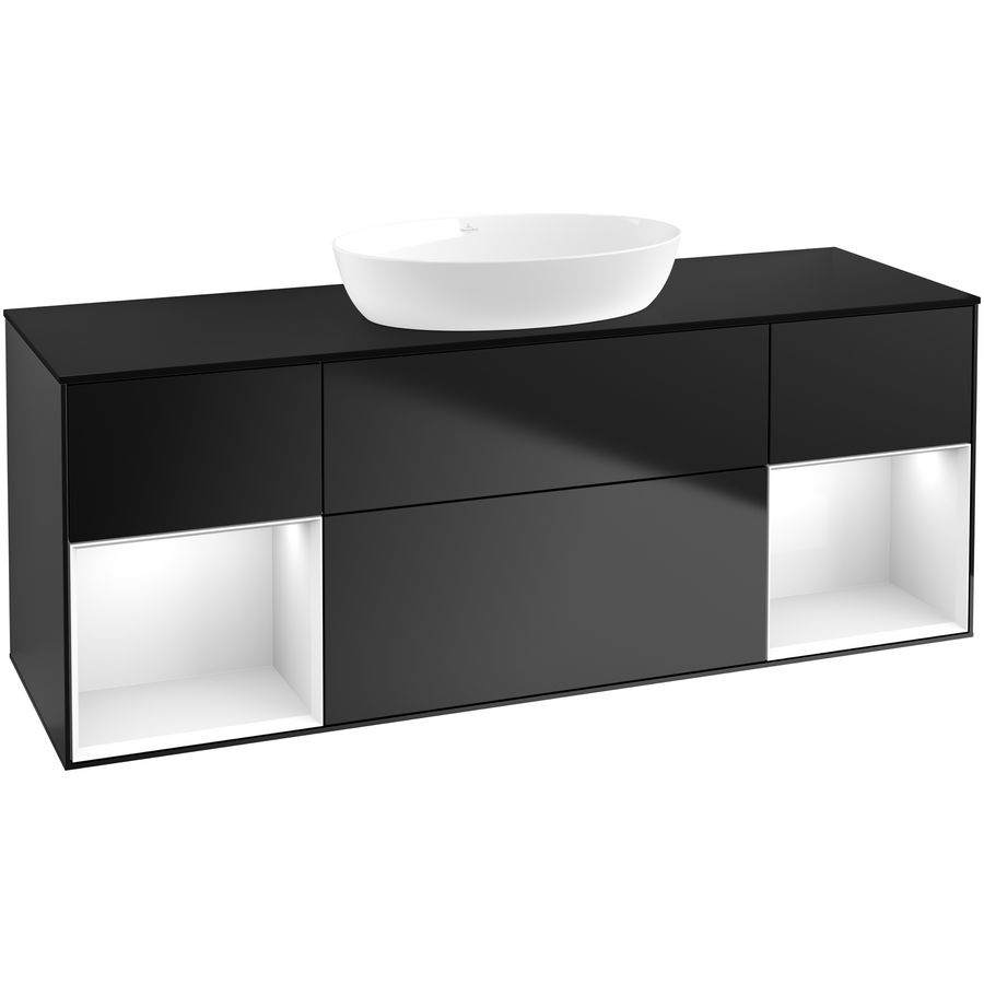 Wastafelonderkast Finion 1600x603x501mm Black Matt Lacquer FD02GFPD