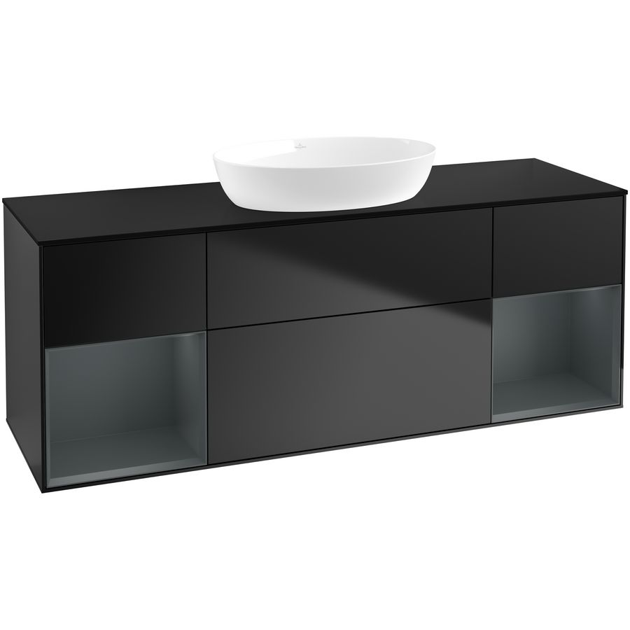 Wastafelonderkast Finion 1600x603x501mm Black Matt Lacquer FD02HGPD